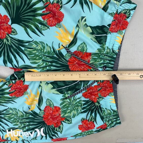 Hurley Hybrid Swim Shorts Mens Large Hibiscus Volley Tropical Floral Blue Trunks - Picture 8 of 13